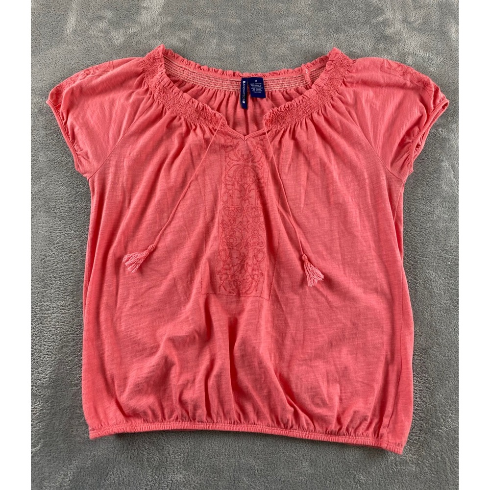 Architect Women‎ Coral Pink Cotton Embroidered Peasant Blouse Tassel Top Medium